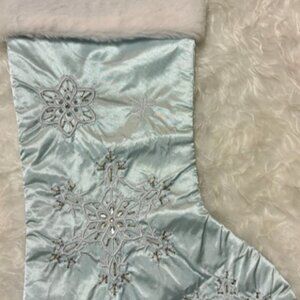 20” Blue Frost Satin Embroidered Sparkling Snowflakes Holiday Stocking New